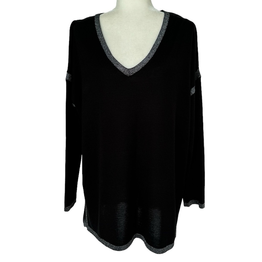 Alison Sheri Soft Lightweight Sweater with Metallic Border